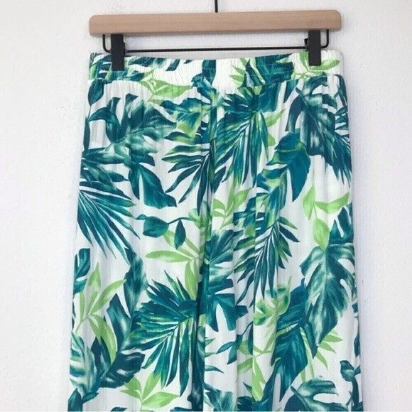 Mustard Seed Tropical Foliage High Waist Straight Leg Pull On Summer Beach Pants - Picture 5 of 11